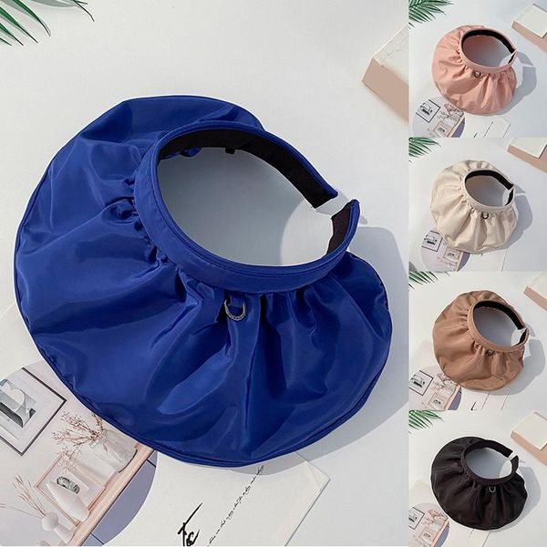 

wide brim hats womens roll up visor cap sun hat shell shaped foldable summer beach headband lightweight travel, Blue;gray