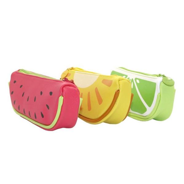 

wholesale- 1 pcs cute fruit pattern pencil case pu leather pencil bag cartoon storage bag office pencilcase cute jllsip jhhome