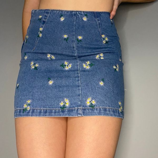 

y2k aesthetic flower embroidery 90s mini skirts korean fashion high waist cute denim skirt 2021 summer kawaii clothes, Black
