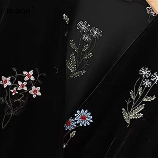 

2021 new vintage floral embroidery veet women fashion black long sleeve casual chic mini es vestidos mujer fpmm, Black;gray