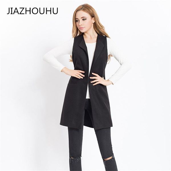 

women's vests jacket sleeveless long cardigan cashmere blaser work suit chic vest blazer female basic coats outwear woolen women, Black;white