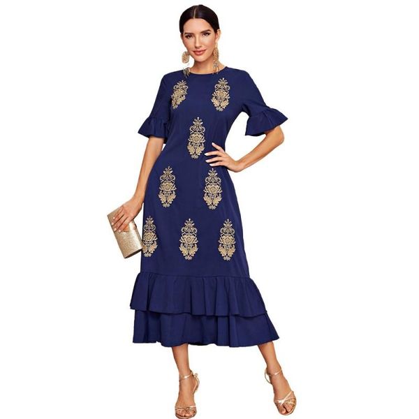 

party dresses slim long dress women ruffles half sleeve o neck robes summer fashion embroidery patchwork streetwear 2021 elegant, White;black