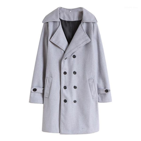 

men's trench coats 2021 autumn winter double-breasted solid color large size windbreaker jacket casual fashion coat men, Tan;black