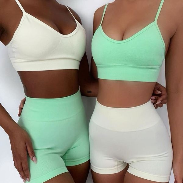 

4pcs vital seamless yoga set women short sleeve summer blouses shorts gym sport bra high waist tight leggings fitness suit, White;red