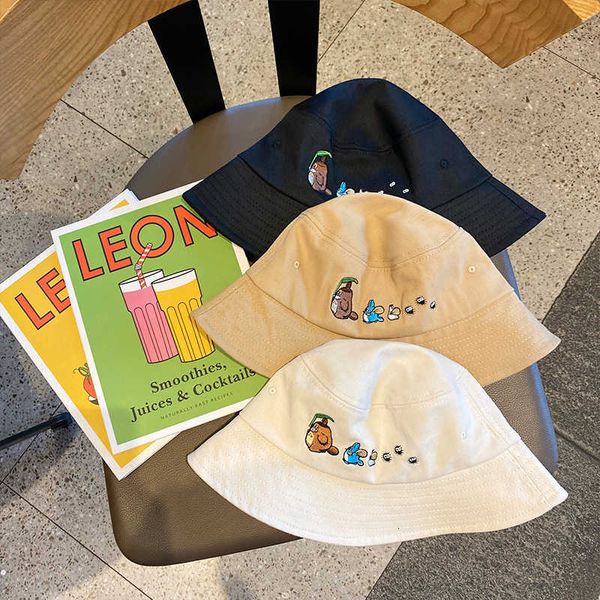 

women's travel decorated with cartoon embroidery fabric sunscreen folding fisherman's versatile hat, Blue;gray
