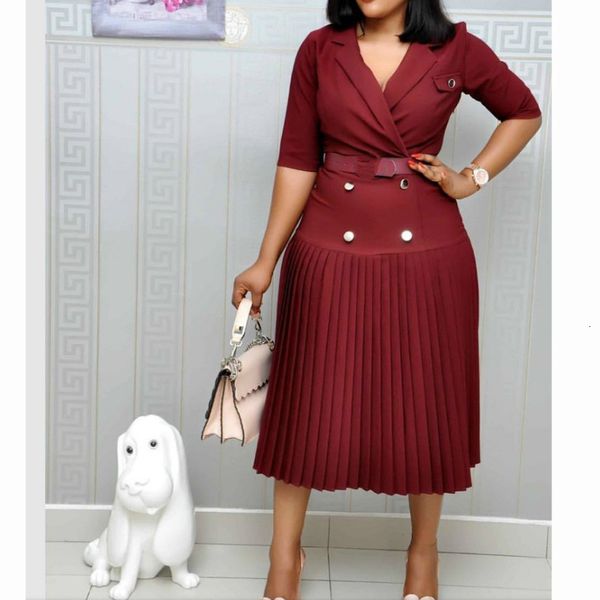 

2021 new vintage women elegant solid button sashes half sleeve mid-calf pleated loose high waist turn-down collar casual robe nxey, Black;gray