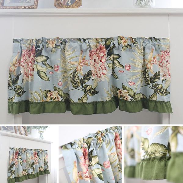 

1 pcs rod pocket half curtain for living room divided american style green stitching short curtain kitchen cabinet door drapes