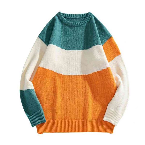 

men's sweaters winter striped knitting sweater men pullover casual jumper for male o-neck cotton hip hop patchwork 5fih, White;black