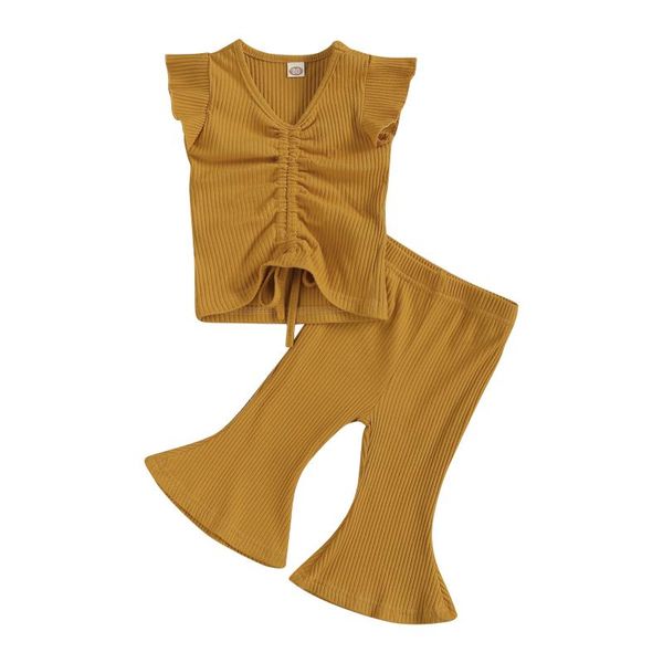 

clothing sets opperiaya kids baby girls fashion 2-piece summer lovely outfit set bandage sleeve solid color crop flared pants, White