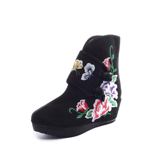 

boots qpfjqd retro embroidery botas femininas de inverno cotton embroidered casual plush women wedges canvas pump heels shoes, Black