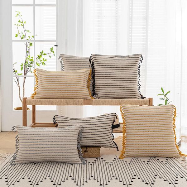 

cushion/decorative pillow stripe tassels cushion cover yellow grey black woven for home decoration sofa bed living room couch 45x45cm/30x50c