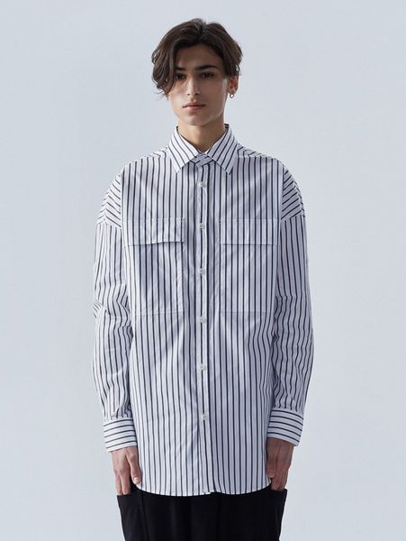 

men striped button front drop shoulder shirt w1os#, White;black