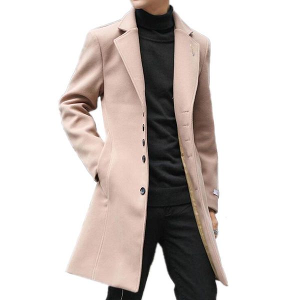 

men's trench coats 2021 full winter male overcoat long jackets warm thick casual men wool blends windbreaker 4xl, Tan;black