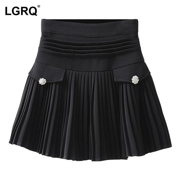 

skirts [lgrq] high waist half-body black button diamond slim pleated mini skirt women fashion tide spring summer 2021 19d761