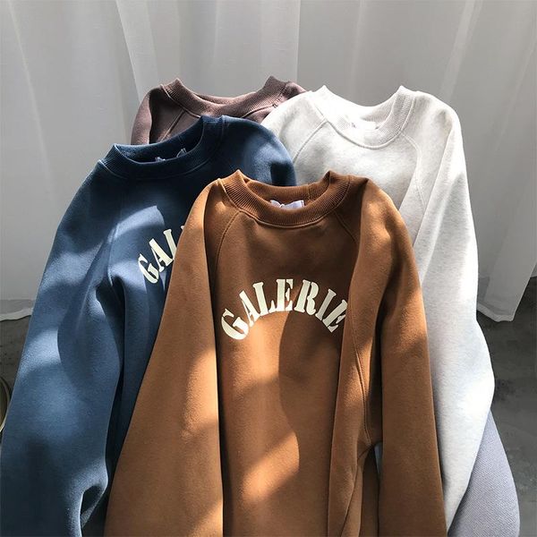 

women's hoodies & sweatshirts 2021 autumn winter fleece letter women round collar casual long sleeve pullovers loose clothes, Black