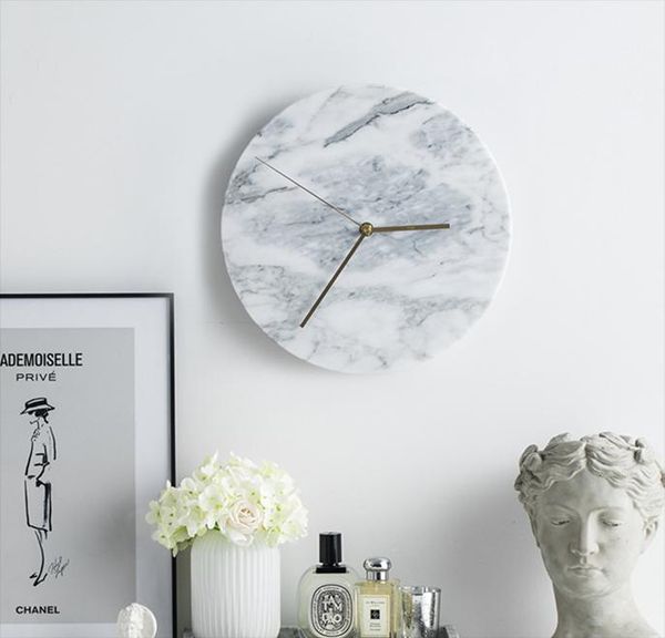 

wall clocks nordic luxury marble clock living room creative silent round decoration office montre mural modern home mm60wc