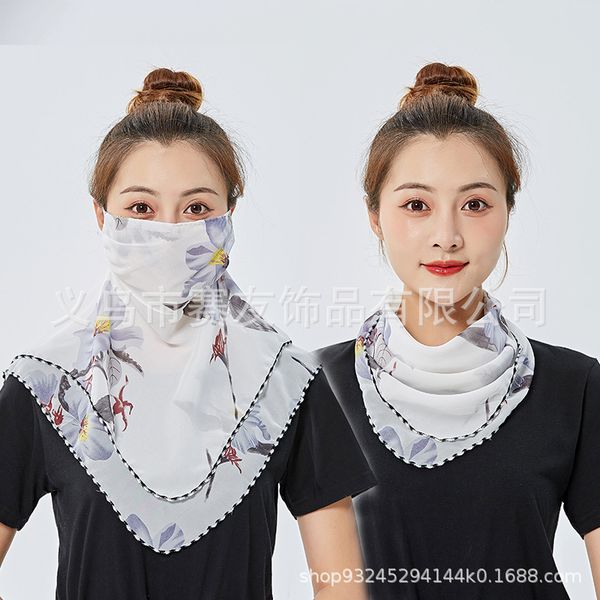 

women's summer neck protection sunshade riding decorative chiffon mask light, cool broken flowers breathable sunscreen