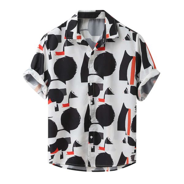 

2020 summer floral shirt men's printed short sleeve fashion lapel casual, White;black