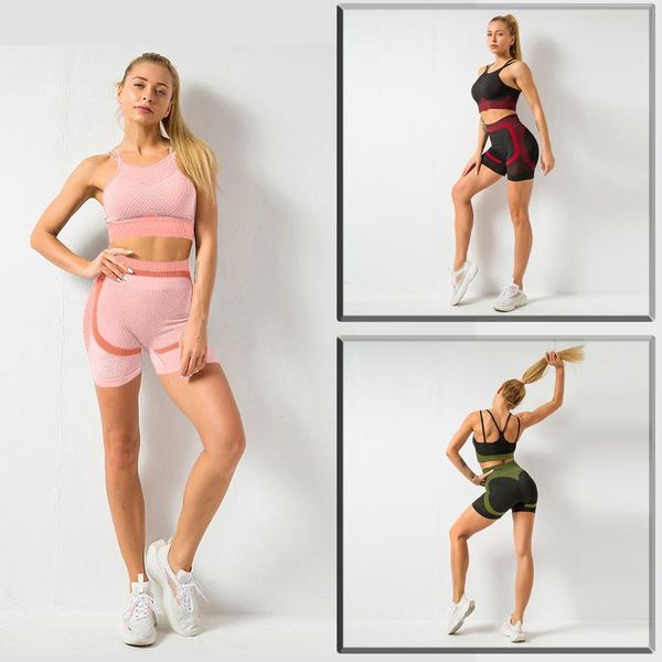

2021 athvotar 2 piece set women stripe seamless yoga set workout fitness clothes for women crop push up leggings, White;red
