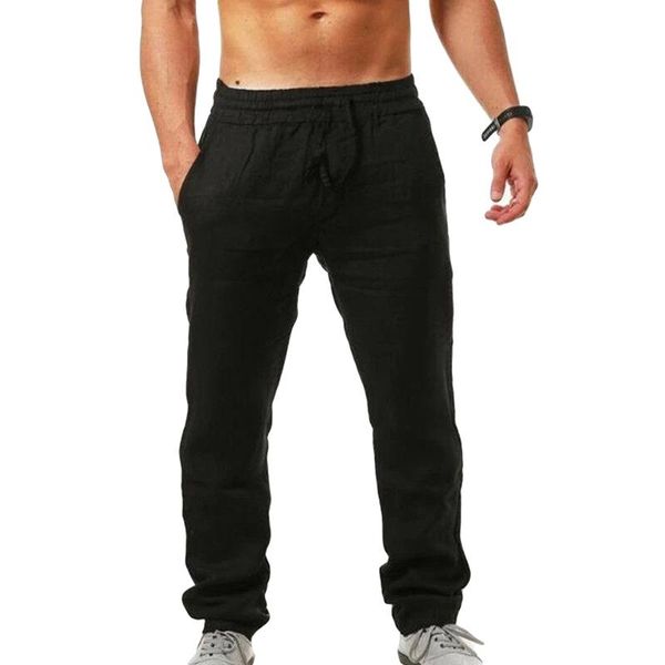 

men's loose sports pants fashion solid color fitness linen comfortable wild breathable hip-hop men's jogging trousers, Black;blue