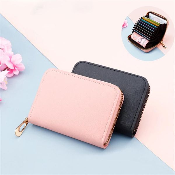 

card holders women business holder pu leather zipper pocket case coin purse, Brown;gray