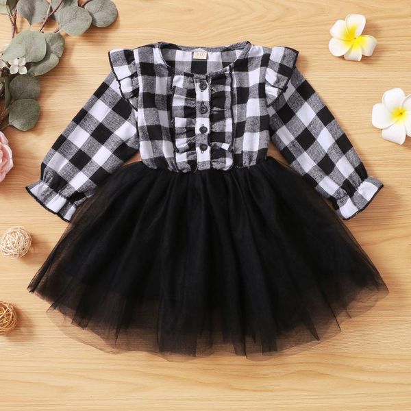 

girl's dresses autumn winter baby girls long sleeve plaid printed ruffles tulle princess dress casual kids clothes party costume vestid, Red;yellow