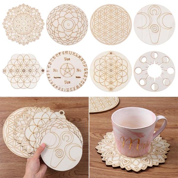 

mats & pads wooden wall sign chakra flower of life shape laser cut nonslip set wood placemats table mat round cup pad art home decor