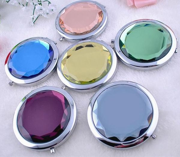 10 цветов Crystal Compact Comeral Free Logo Print Graved Cosmetic Compact увеличительное составляющее зеркало свадебный подарок для гостей D