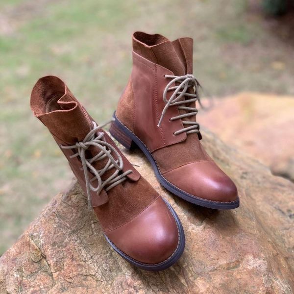 

boots set foot leather style autumn and winter low heel women's, Black