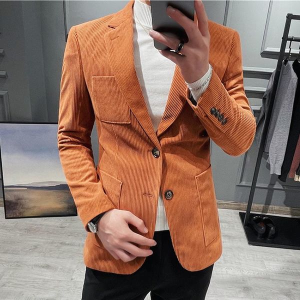 

men's suits & blazers fashion suit velvet jacket slim british style handsome business corduroy, White;black