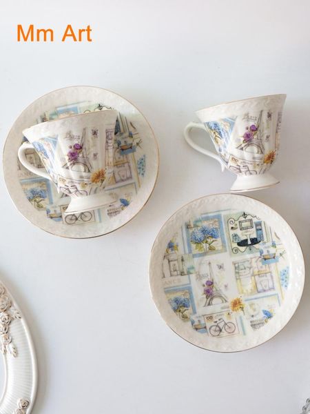 

mugs french paris tower coffee cup and saucer one package relief goblet