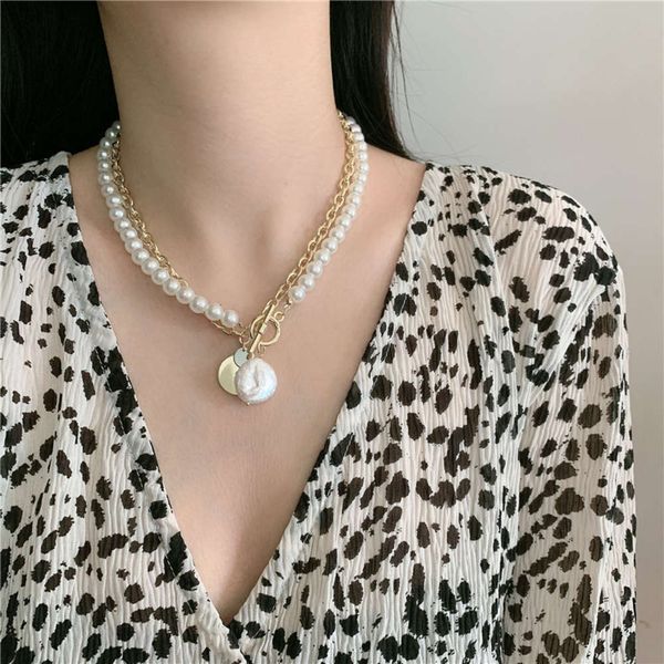 

hbp fashion ins style necklace pearl folding net red double layer clavicle choker collar short neck chain female, Silver