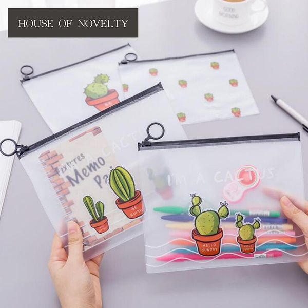 

business card files 24 pcs/lot cactus dull polish transparent pvc a5 file folder document filing bag stationery