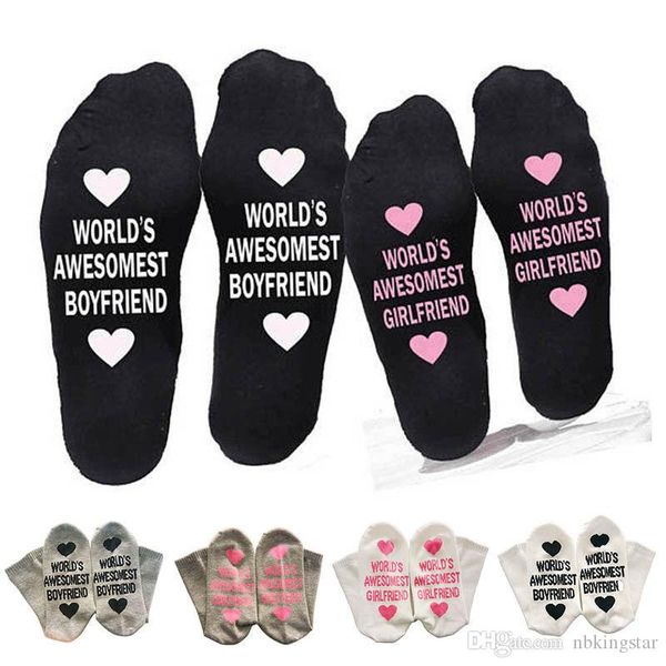 

humor words printed letters socks world's awesomest boyfriend girlfriend couple cotton socks valentine's day gift, Black