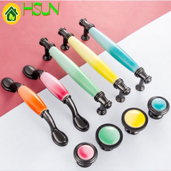 

nordic cabinet door shoe cabinet gradient ceramic handle simple children's room wardrobe drawer color single hole color handle