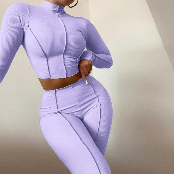 

women's two piece pants women tracksuit autumn rib sweatshirts crop 2 sets womens outfits casual solid female fitness suit stretch, White