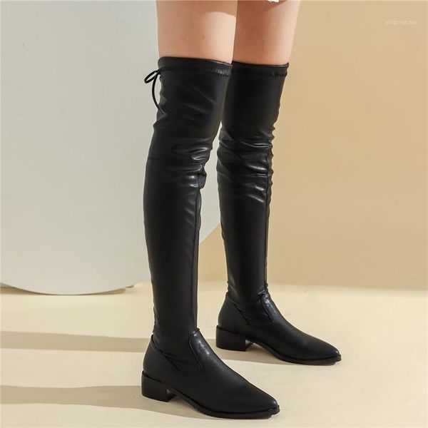 

boots 2021 women high stretch slim women's over-the-knee-boots flat thigh ladies autumn winter long shoes black1, Black