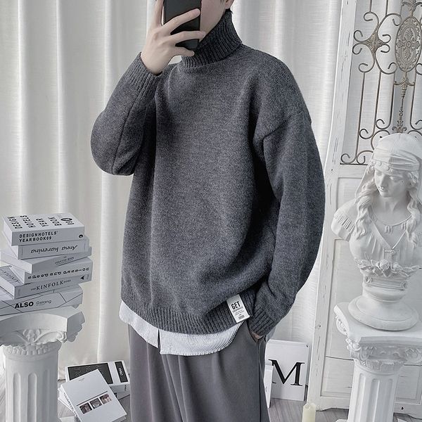 

2021 new sweater men turtleneck casual solid knitted pullover autumn winter men's thick streetwear sweaters couple 2xl- arj1, White;black