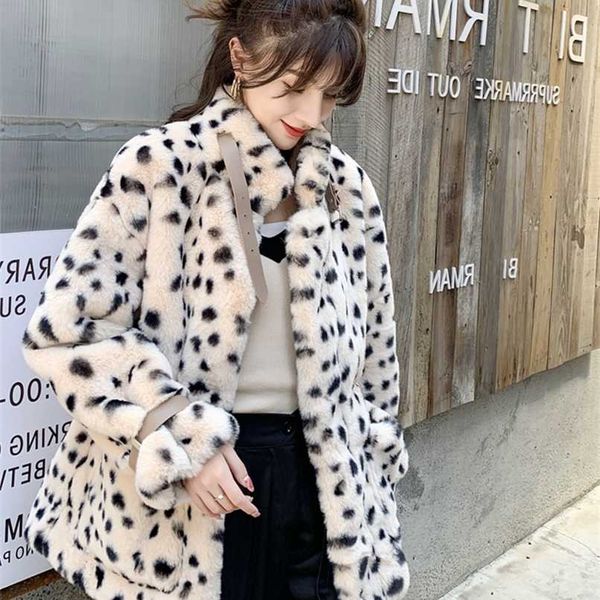 Giacca in pelliccia donna inverno giovane modello peloso stampa leopardo imitazione pelliccia di agnello con peluche sciolto moda 211019