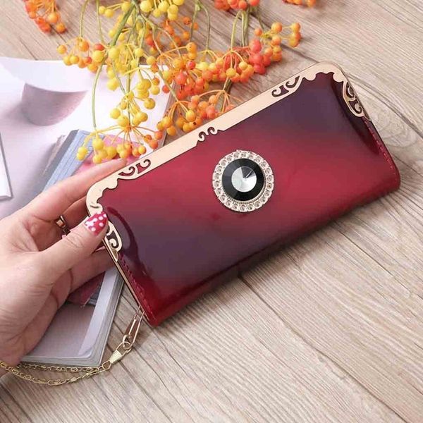 

women long lacquer gradient color tas raiow clutch portfolio multifunctional rits, Red;black