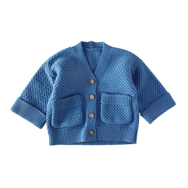 

pullover fashion girl sweaters knitted sweater autumn winter children outwear cardigan kids boy coat big pockets knitwear, Blue