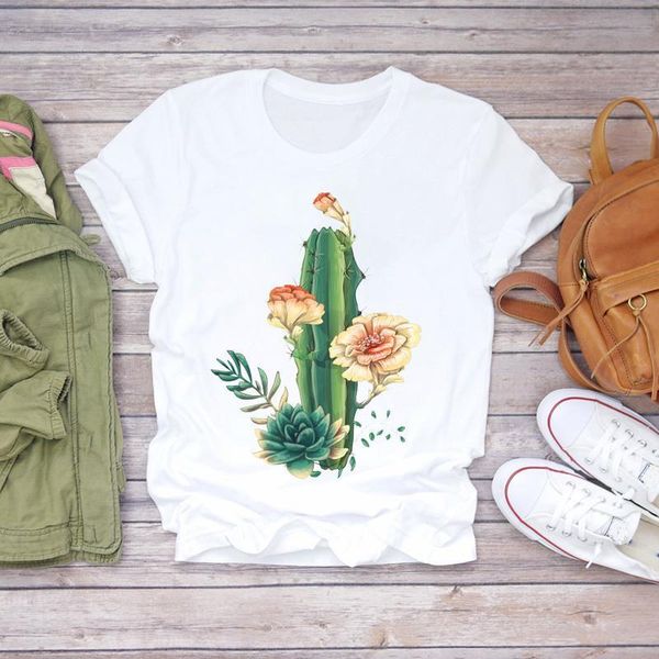 

women cactus plant cute fashion floral aesthetic printed 90s lady t-shirts t shirt ladies womens graphic female tee t-shirt, White