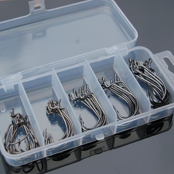 

fishing hooks texas hook kit 51pcs high carbon black nickel crank set 2# 1# 1/0# 2/0# 3/0# each 10pcs with box rig sets