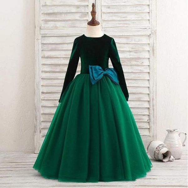 

girl's dresses real pictures flower girls jewel neck ball gown velvet tulle big bows for wedding party dress, Red;yellow