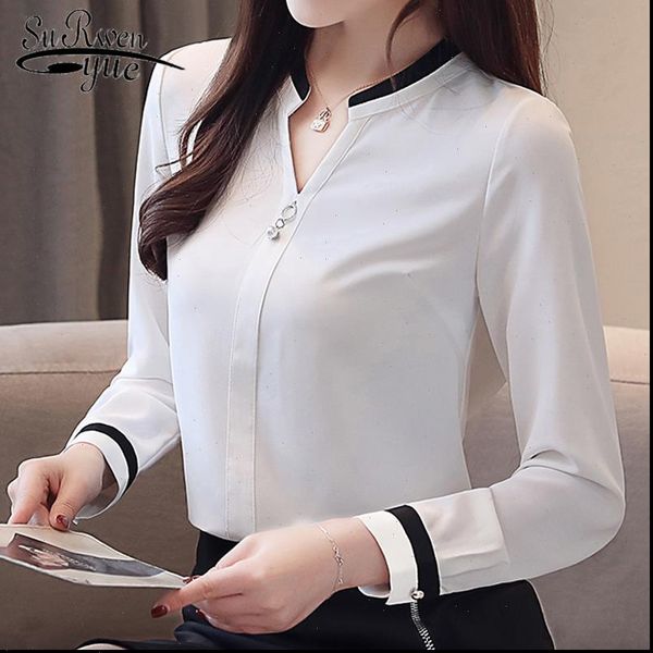 

fashion ladies long shirt feminine blouses chiffon blouse shirt vcollar office work white blouse womens and blouses 2430 50