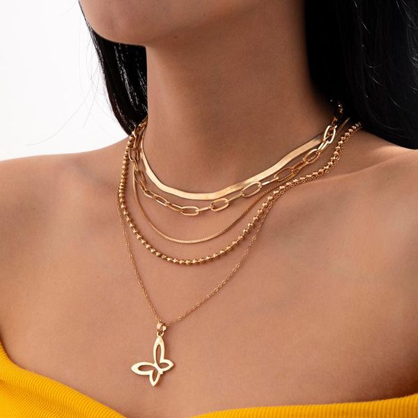 

pendant necklaces multilayer fashion cute butterfly necklace ladies retro personality snake chain clavicle chains girl jewelry, Silver