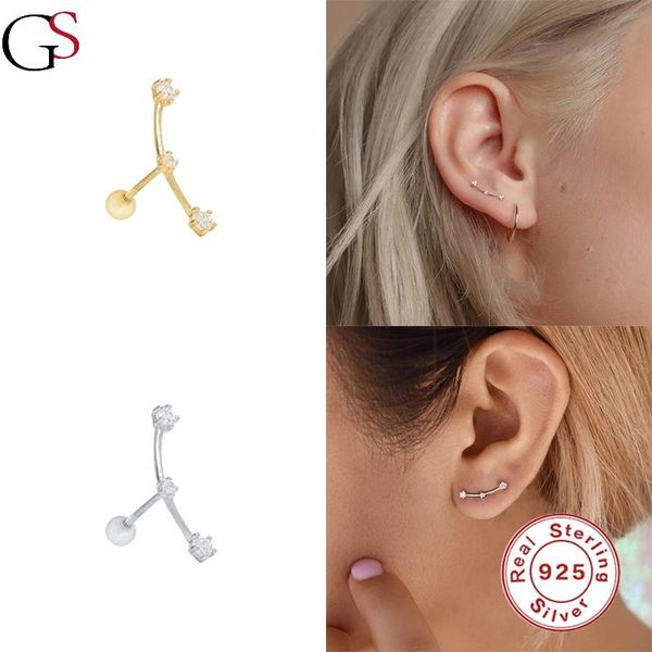 

stud gs triple cz constellation earrings for women piercing 2021 latest fashion jewelry 925 sterling silver ladies pendientes, Golden;silver