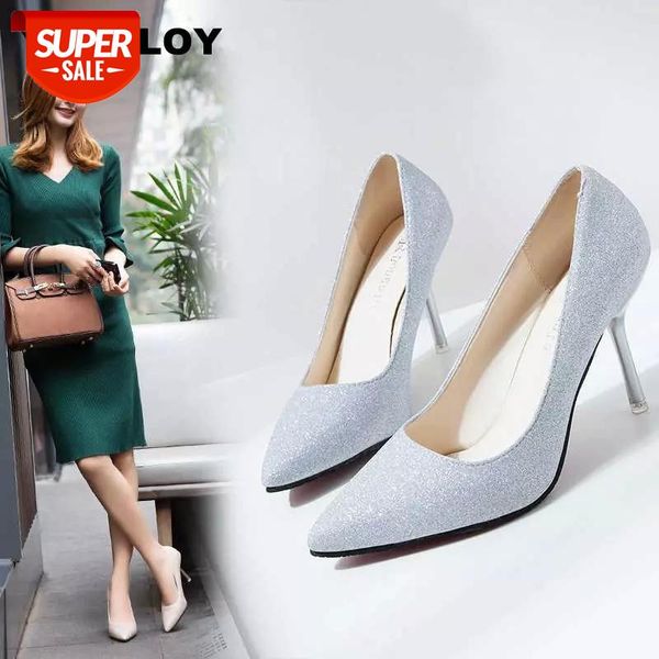 

2019 Sequins Pointed Toe Shoes Women Pumps Woman Luxury Bling High Heels Female Ladies Sexy Party Wedding Golden Gold Heel K6 #Ju5w