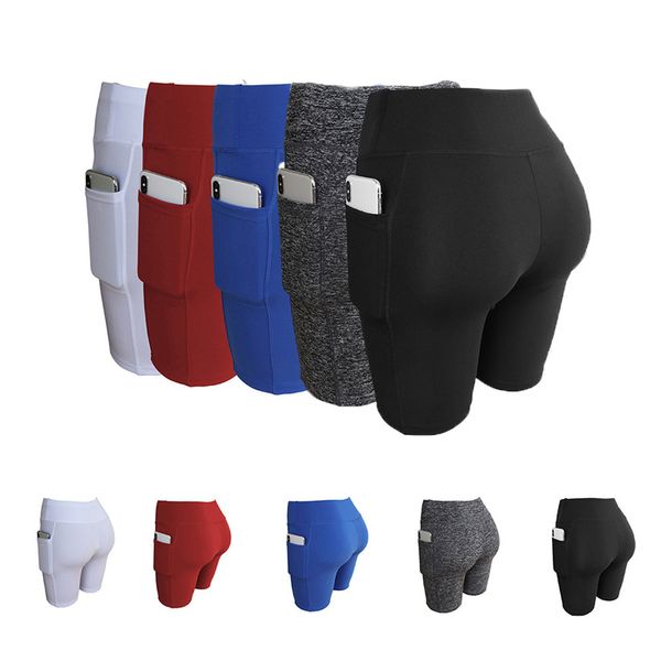 

womens high waist sports short workout running fitness leggings female yoga shorts yoga leggings with side pocket biker shorts, White;red