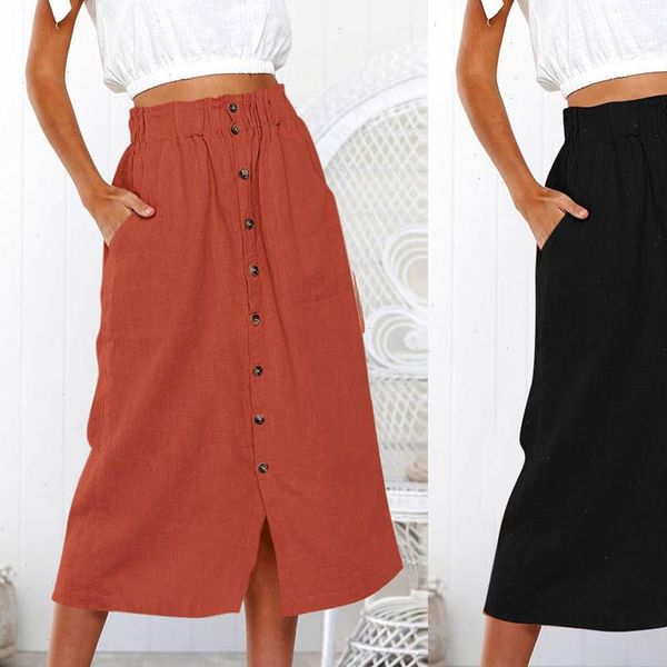 

klv 2021 womens skirt daily summer bohemian button high waist buckle beach wrap long y808 drop shipping, Black
